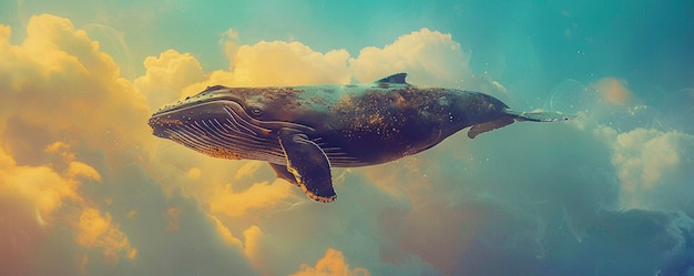 Bezpłatne zdjęcie fantastyczny wieloryb na niebie