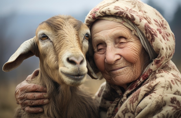 Bezpłatne zdjęcie farmer taking care of goat farm