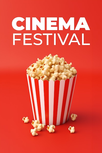 Bezpłatne zdjęcie festiwal kina 3d z kubkiem popcornu