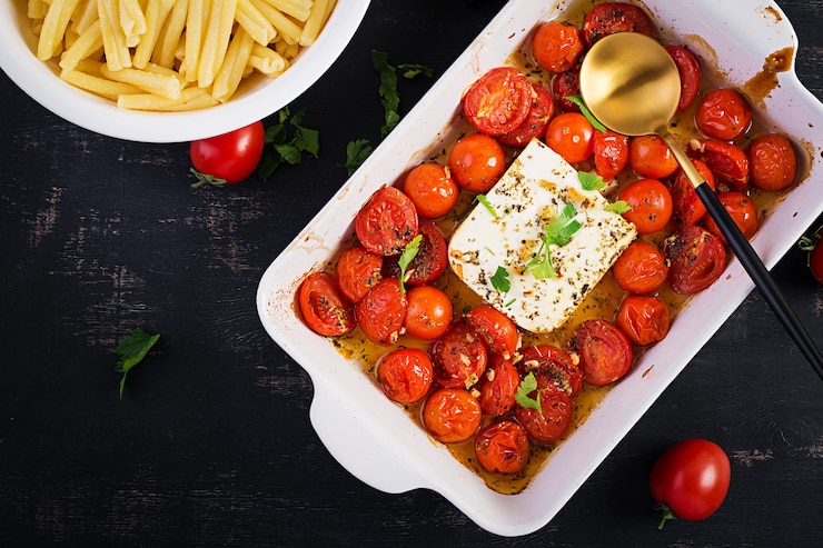 Bezpłatny plik Zdjęcie fetapasta. popularny przepis na wirusowy makaron feta do pieczenia