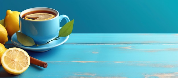 Bezpłatne zdjęcie filiżanka herbaty z plasterkiem cytryny obraz generowany przez sztuczną inteligencję