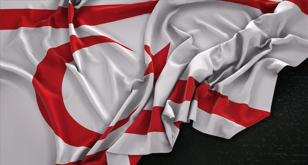 Flaga Cypru Północnego Zgnieciony Na Ciemnym Tle Renderowania 3D