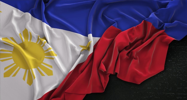 Flaga Filipiny Zgnieciony Na Ciemnym Tle Renderowania 3D