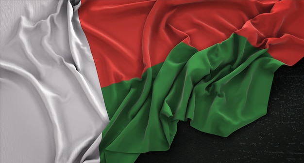 Flaga Madagaskaru Zmarszczki Na Ciemnym Tle Renderowania 3d
