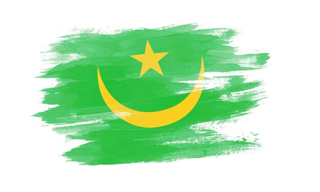 Flaga mauretanii pociągnięcia pędzlem, flaga narodowa na białym tle