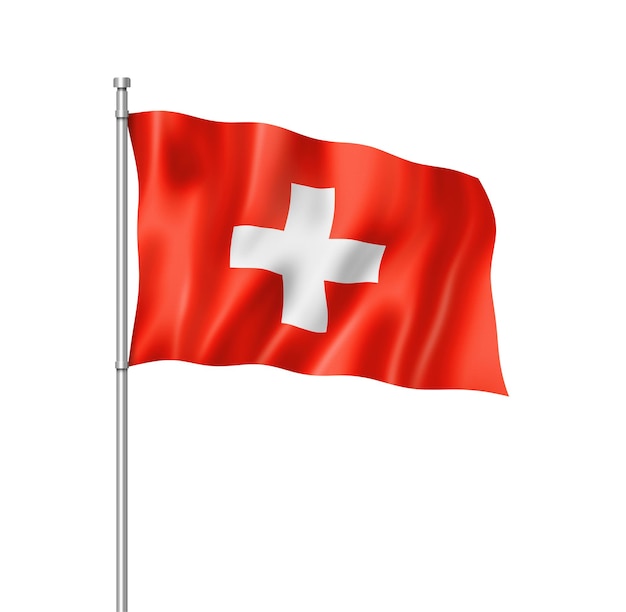 Flaga szwajcarii, trójwymiarowy render, na białym tle