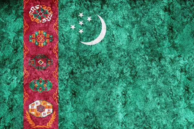 Flaga Turkmenistanu Metaliczna, teksturowana flaga, flaga grunge