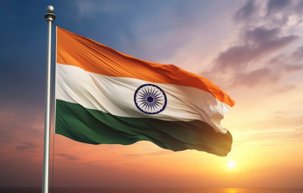 Flaga wzniesiona na świętowanie Indyjskiego Dnia Republiki