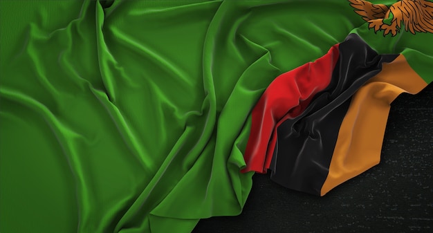 Flaga Zambii Pomarszczony Na Ciemnym Tle Renderowania 3D