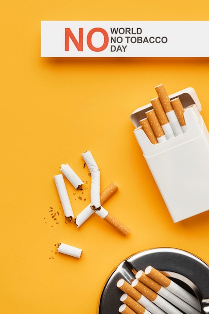 Flat lay no tobacco day elementów układu