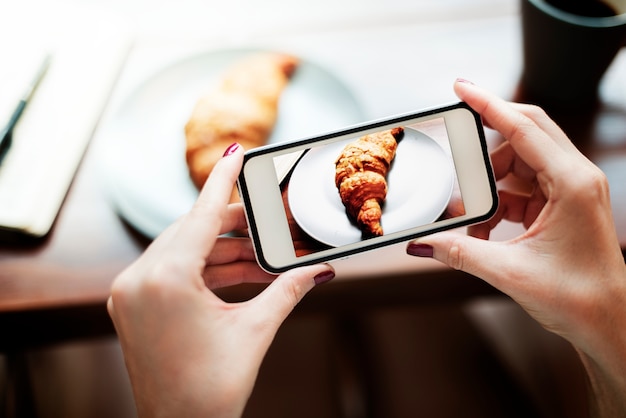 Fotografia Fotografia Strzelał Croissant Piekarni Pojęcie