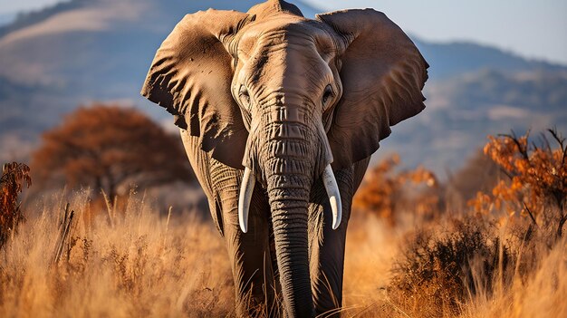 fotografia szary słoń na brązowym polu trawy
