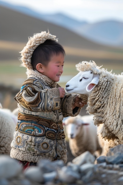 Bezpłatne zdjęcie fotorealistyczna farma owiec