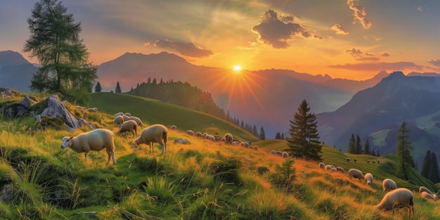 Bezpłatne zdjęcie fotorealistyczna farma owiec