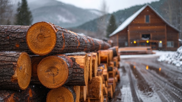 Bezpłatne zdjęcie fotorealistyczna perspektywa drewnianych kłód w przemyśle drzewnym