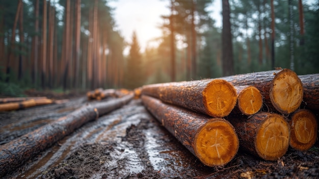 Fotorealistyczna Perspektywa Drewnianych Kłód