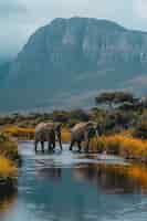 Bezpłatne zdjęcie fotorealistyczna scena dzikich słoni