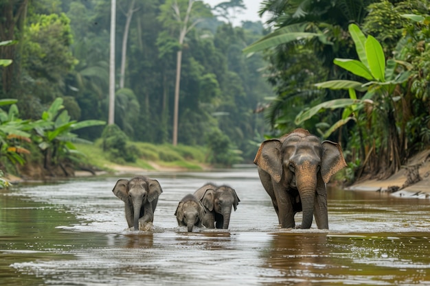 Bezpłatne zdjęcie fotorealistyczna scena dzikich słoni