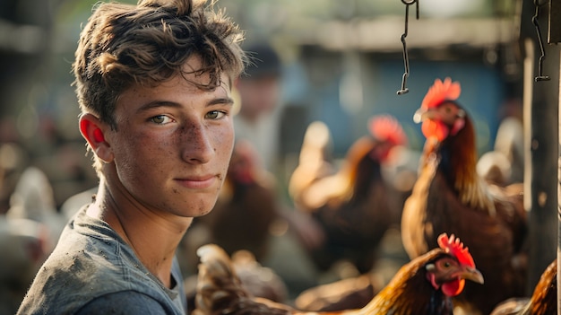 Fotorealistyczna scena farmy drobiu z kurczakami
