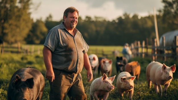 Fotorealistyczna scena hodowli świń z zwierzętami