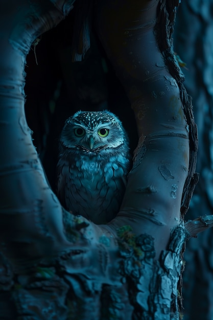 Bezpłatne zdjęcie fotorealistyczna sowa w nocy