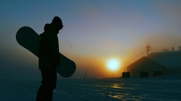 Bezpłatne zdjęcie fotorealistyczna zimowa scena z ludźmi na snowboardu