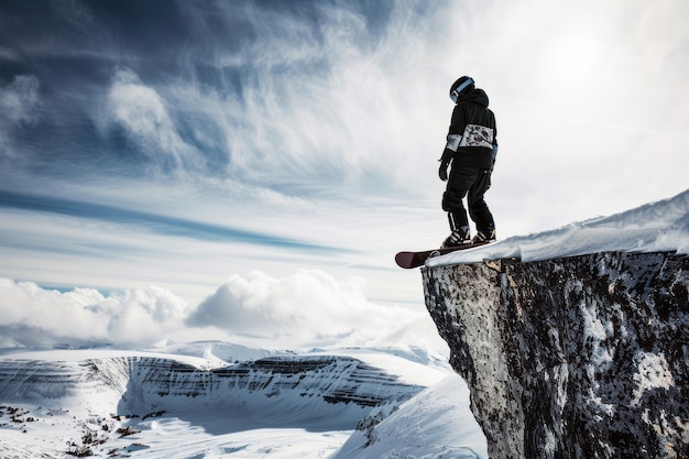 Fotorealistyczna zimowa scena z ludźmi na snowboardu