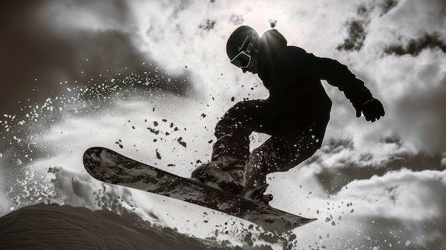 Bezpłatne zdjęcie fotorealistyczna zimowa scena z ludźmi na snowboardu