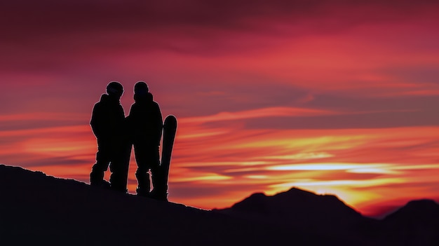 Bezpłatne zdjęcie fotorealistyczna zimowa scena z ludźmi na snowboardu