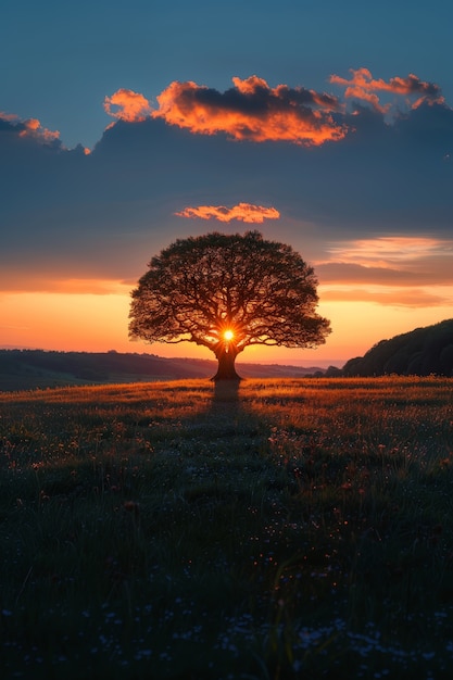Fotorealistyczne drzewo z gałęziami i pniami na zewnątrz w przyrodzie