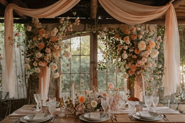 Fotorealistyczne miejsce ślubu z skomplikowanym dekoracją i ozdobami