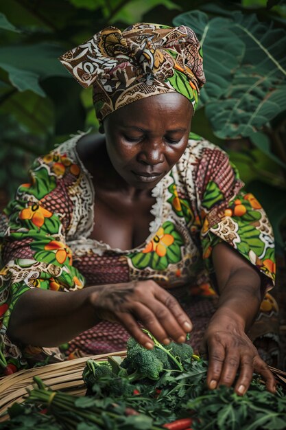 Fotorealistyczni Afrykanie zbierają różnorodne warzywa i zboża