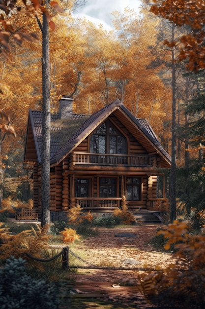 Bezpłatne zdjęcie fotorealistyczny dom z drewnianą architekturą i konstrukcją drewnianą