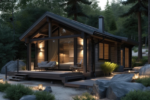 Bezpłatne zdjęcie fotorealistyczny dom z drewnianą architekturą i konstrukcją drewnianą