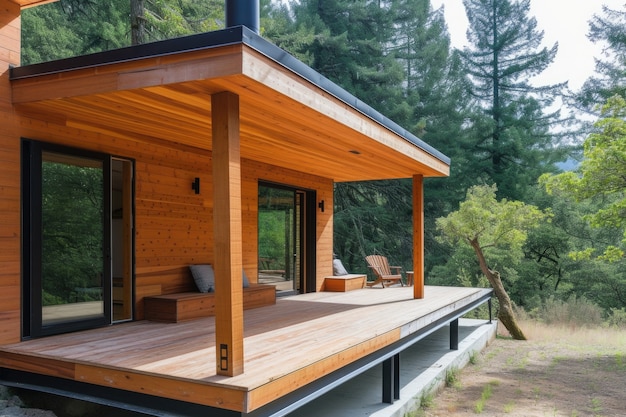 Fotorealistyczny drewniany dom z drewnianą konstrukcją