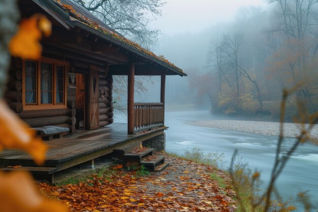 Fotorealistyczny drewniany dom z drewnianą konstrukcją