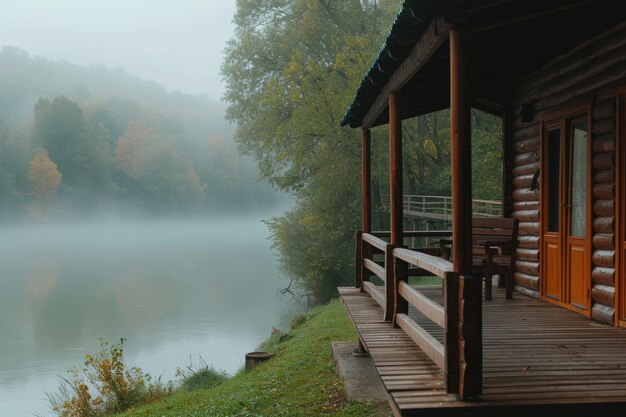 Fotorealistyczny drewniany dom z drewnianą konstrukcją