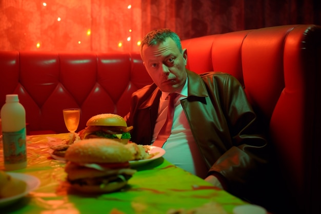 Bezpłatne zdjęcie fotorealistyczny mężczyzna z hamburgerem