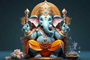 Bezpłatne zdjęcie fotorealistyczny obraz 3d hinduskiego bóstwa ganesha