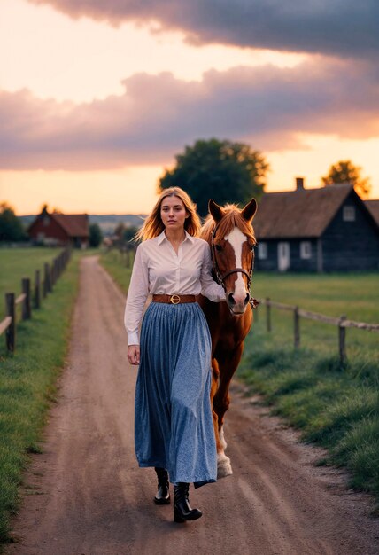 Fotorealistyczny portret kowboja przy zachodzie słońca