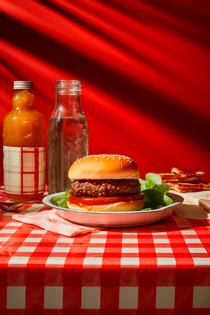 Fotorealistyczny posiłek z hamburgerem