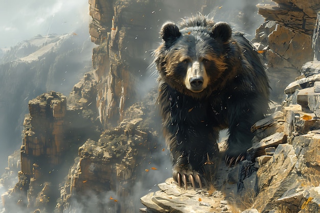 Fotorealistyczny widok dzikiego niedźwiedzia w jego naturalnym środowisku