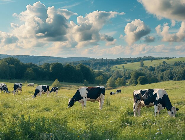 Fotorealistyczny widok krowy pasącej się na świeżym powietrzu