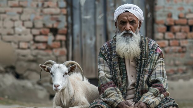 Fotorealistyczny widok muzułmanów z zwierzętami przygotowanymi do ofiarowania Eid al-Adha