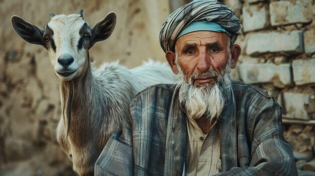 Fotorealistyczny widok muzułmanów z zwierzętami przygotowanymi do ofiarowania Eid al-Adha