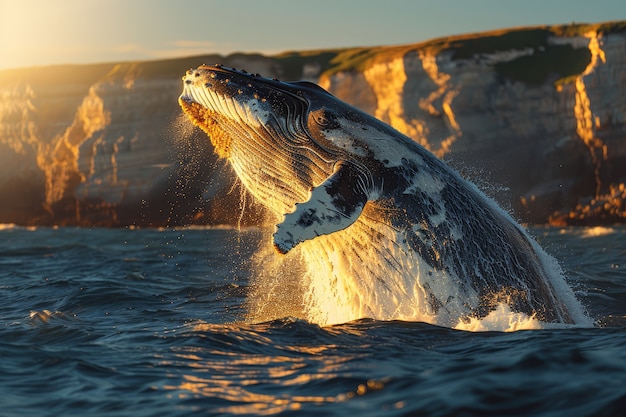 Bezpłatne zdjęcie fotorealistyczny wieloryb przechodzący przez ocean