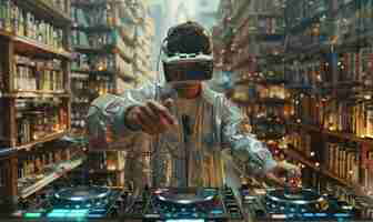 Bezpłatne zdjęcie futuristic dj using virtual reality glasses to headline party and play music