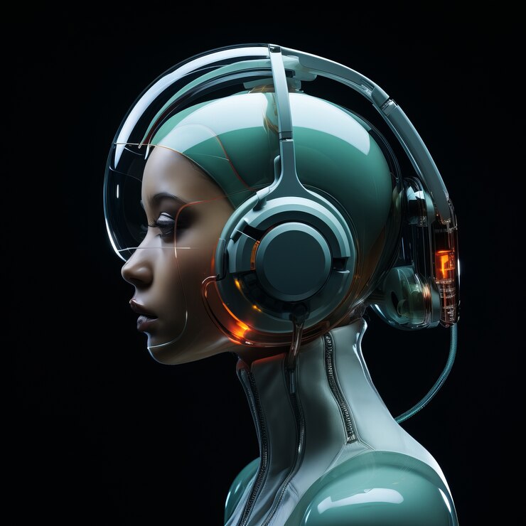 Bezpłatny plik Zdjęcie futuristyczna osoba słuchająca muzyki na ultramodernnych słuchawkach