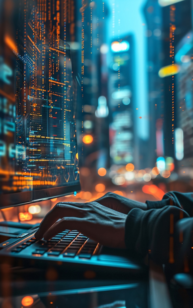 Bezpłatny plik Zdjęcie futuristyczna perspektywa stylu życia cyfrowych nomadów.