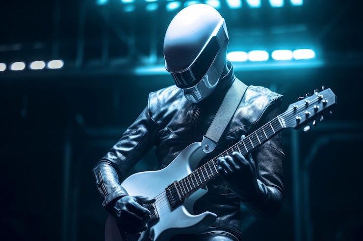 Bezpłatny plik Zdjęcie futuristyczny muzyk tworzący muzykę za pomocą instrumentu